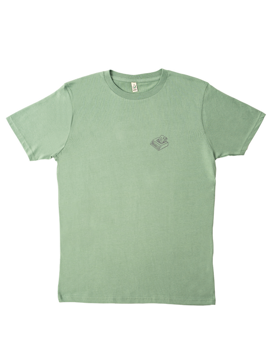 Telexgép mintás zöld férfi póló